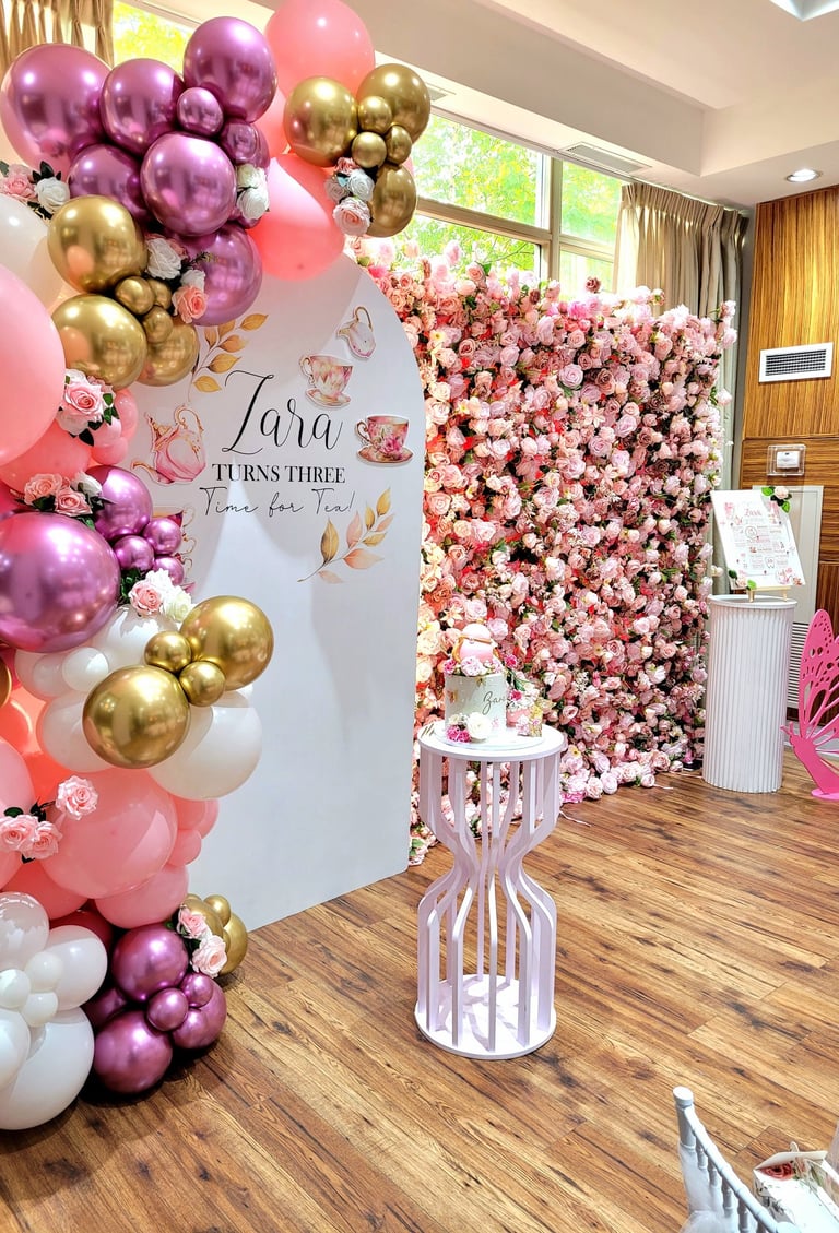 Tea party balloon backdrop rental