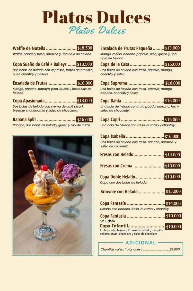 Platos Dulces Menu Café y Macadamia Armenia Quindío