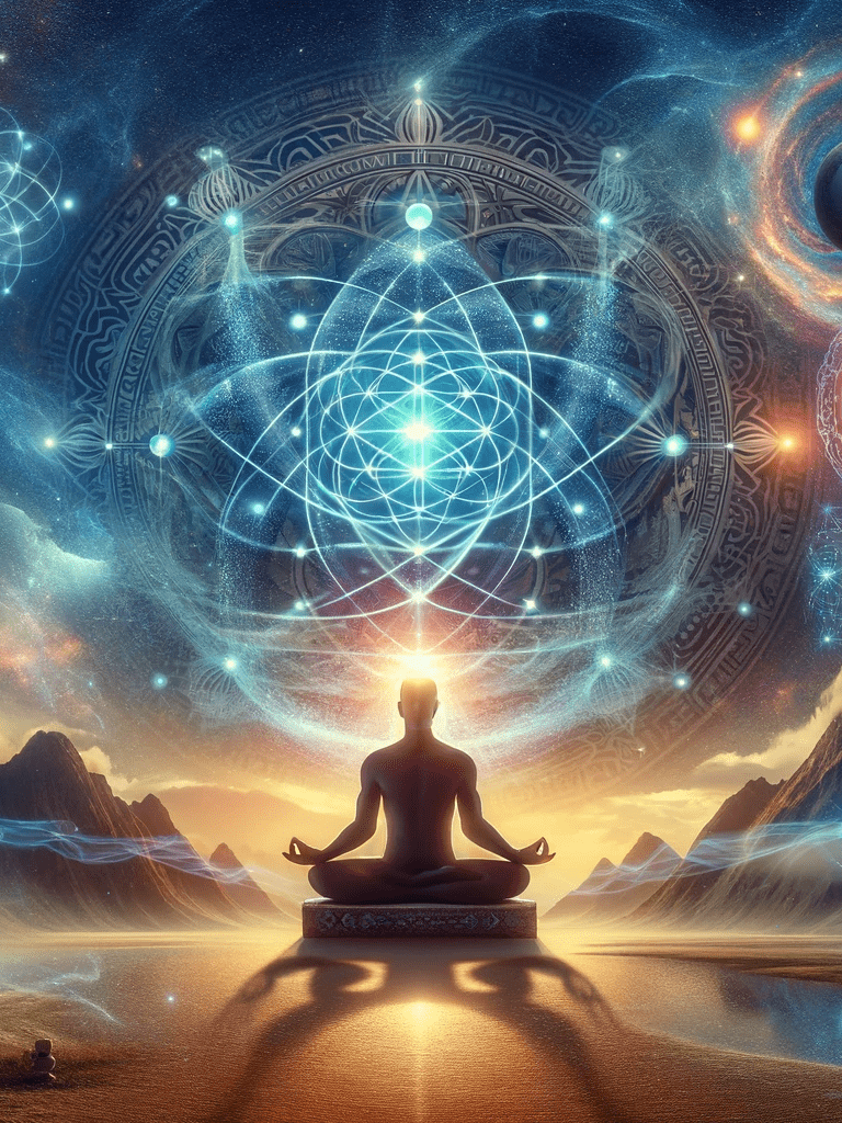 a man sitting in meditation position with a view of a man in meditation position