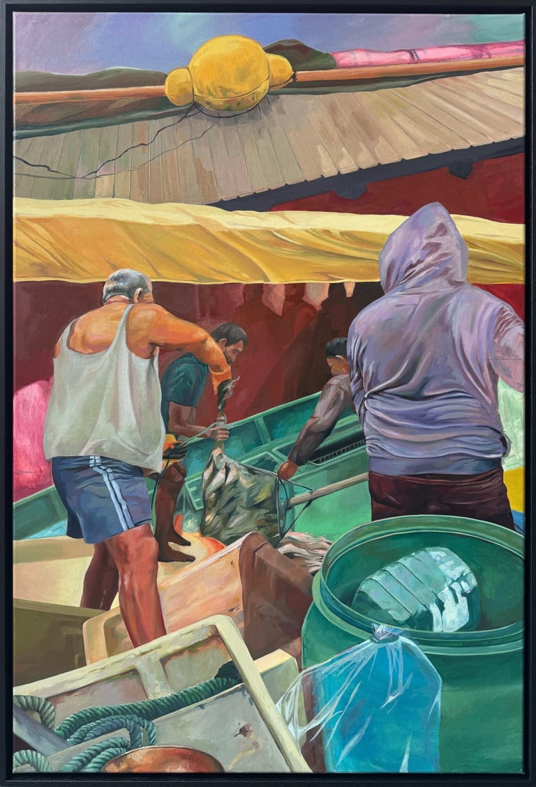 "Fischverladung"-Öl auf Leinwand-Gemälde von 2025-Jasmin Roßmann