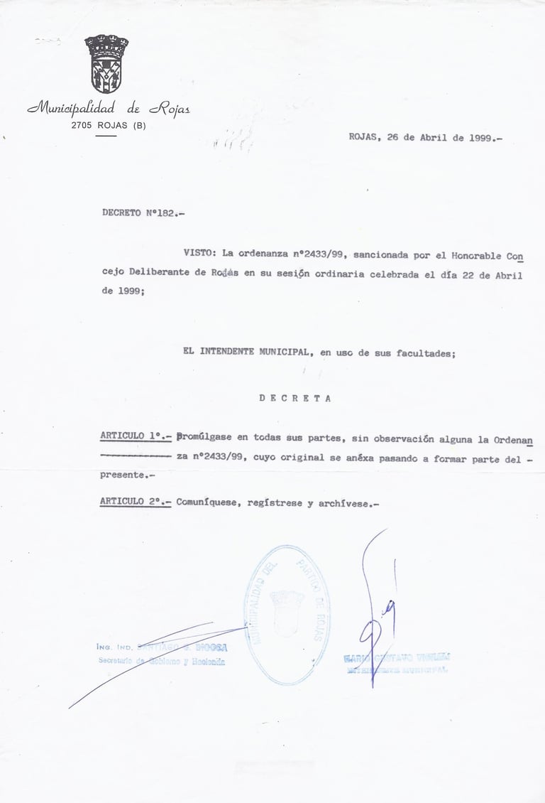 Decreto del Honorable Consejo Deliberante de la Ciudad de Rojas - Bs. As.