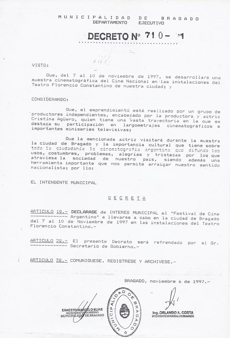 Decreto Ciudad de Bragado - Bs. As.