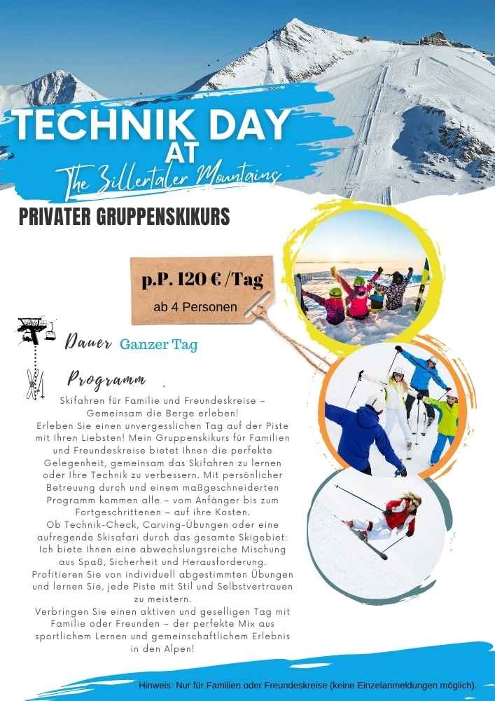 alt= Familien Skikurs mayrhofen, Gruppenskikurs mayrhofen, Skischule Skiguru Flyer