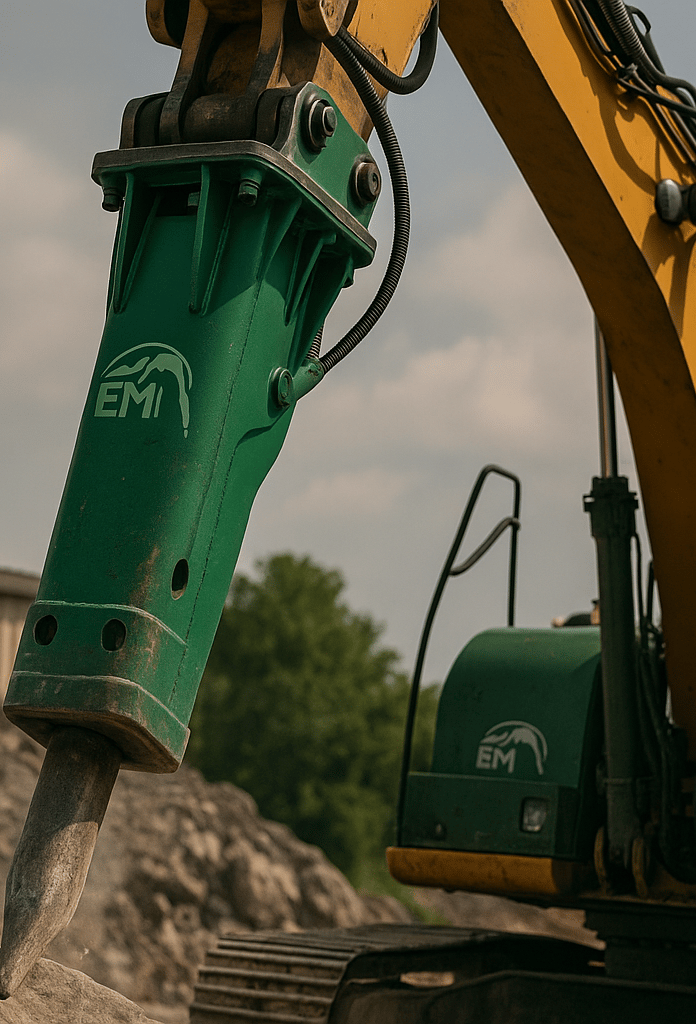 Martillo hidráulico EMI trabajando en obra de construcción
