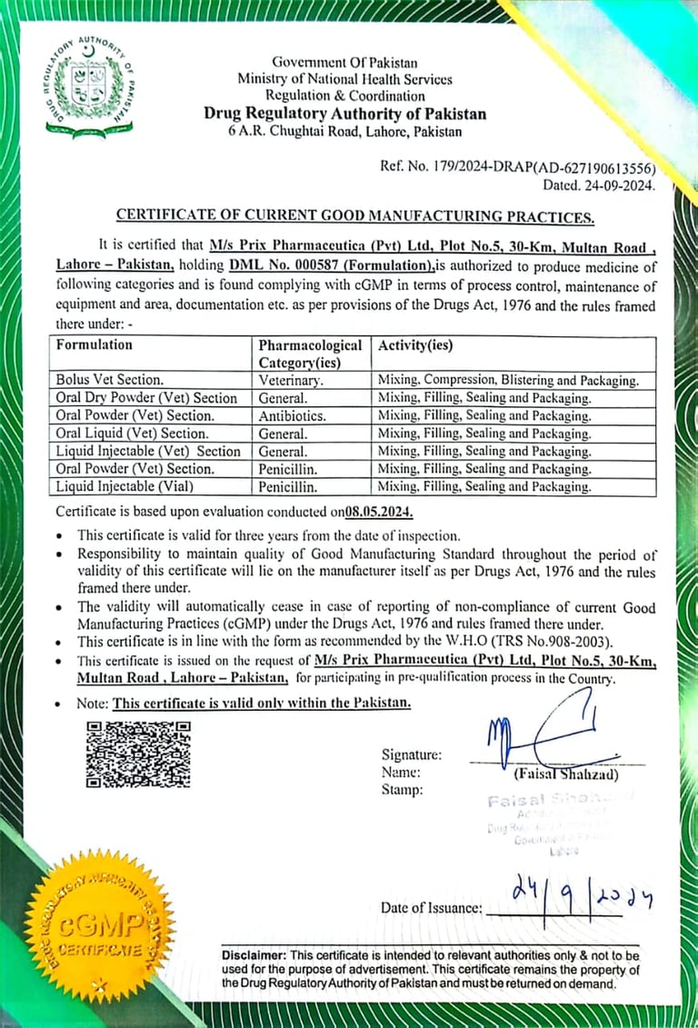 cGMP certificate