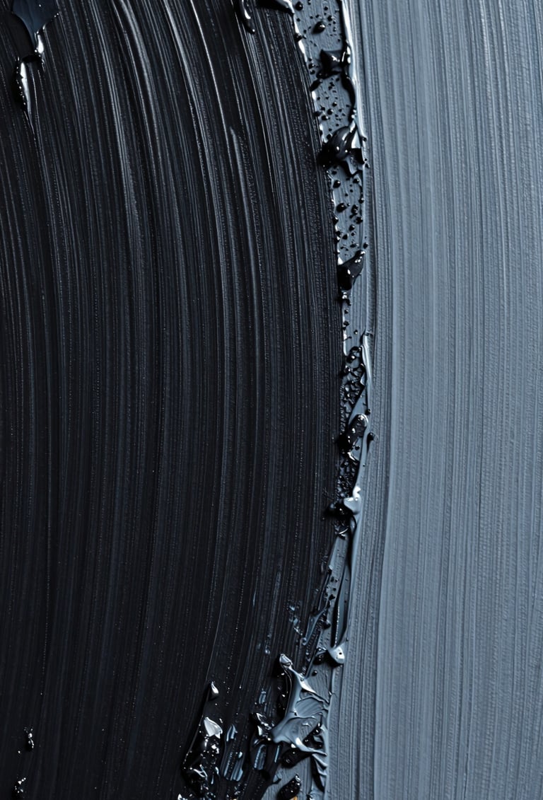 Extreme close-up of textured paint on canvas, showing intricate details of brushstrokes and fine layers of deep black and light grayish blue, sharp lighting, sophisticated minimalist composition, Latinoamericano / Español studio setting.