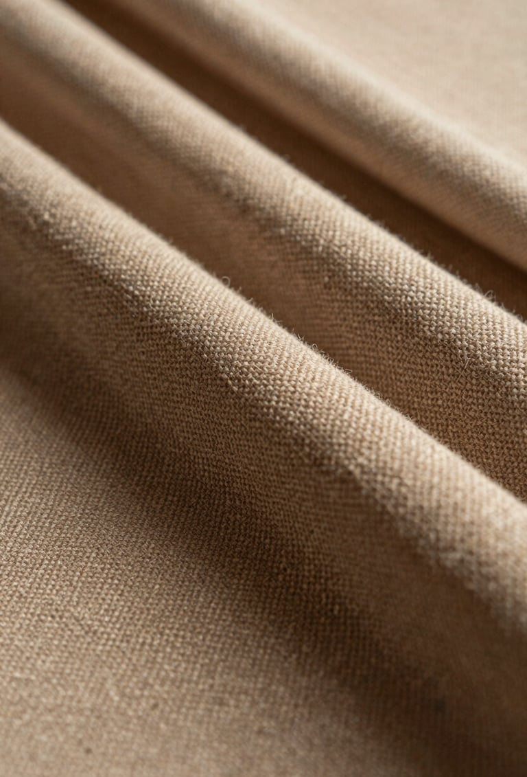Detailed close-up photography of high-quality textured fabrics in warm beige and deep espresso brown. Soft, natural lighting highlights the intricate weave, creating a sense of tactile luxury in a Latinoamericano studio setting.