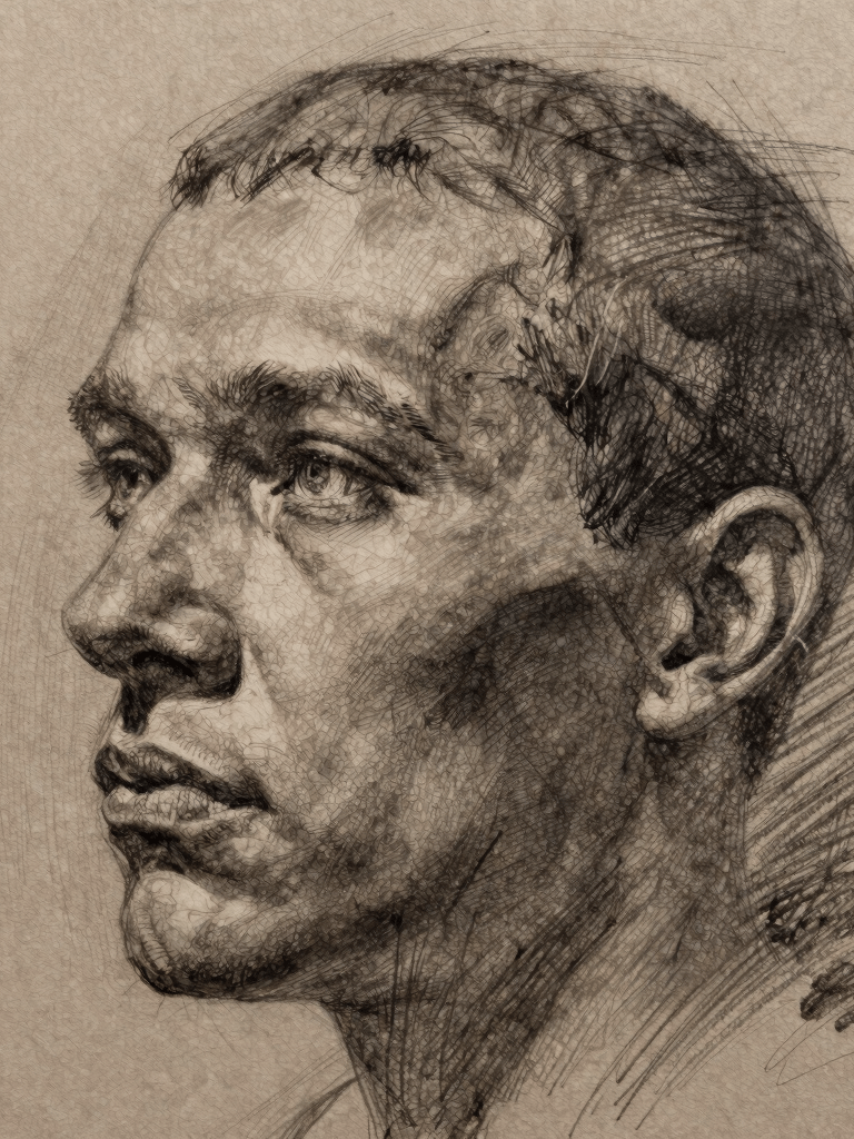Atmospheric close-up of a charcoal sketch on thick textured paper, showing fine lines and artistic strokes, natural side lighting, earthy tones of taupe and dark brown, International / Western style.