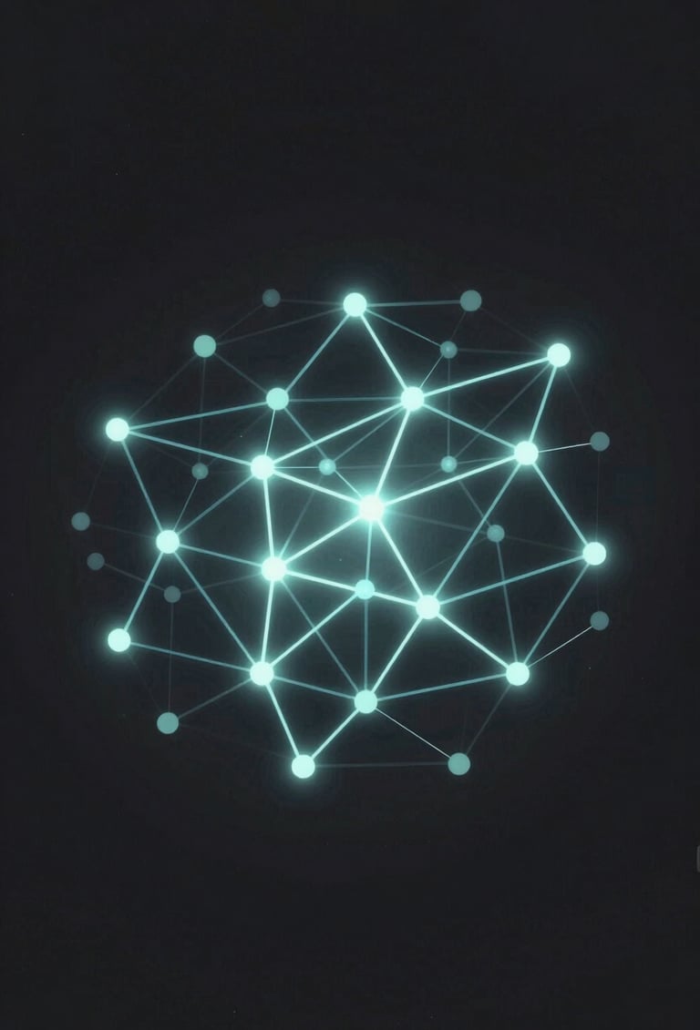 A complex, glowing neural network diagram representing AI logic flow. Minimalist geometric nodes connected by thin glowing lines. Colors: #0A1118 background with #7A8C9E and #E6EFF5 highlights. Abstract, modern, and sophisticated digital art style.