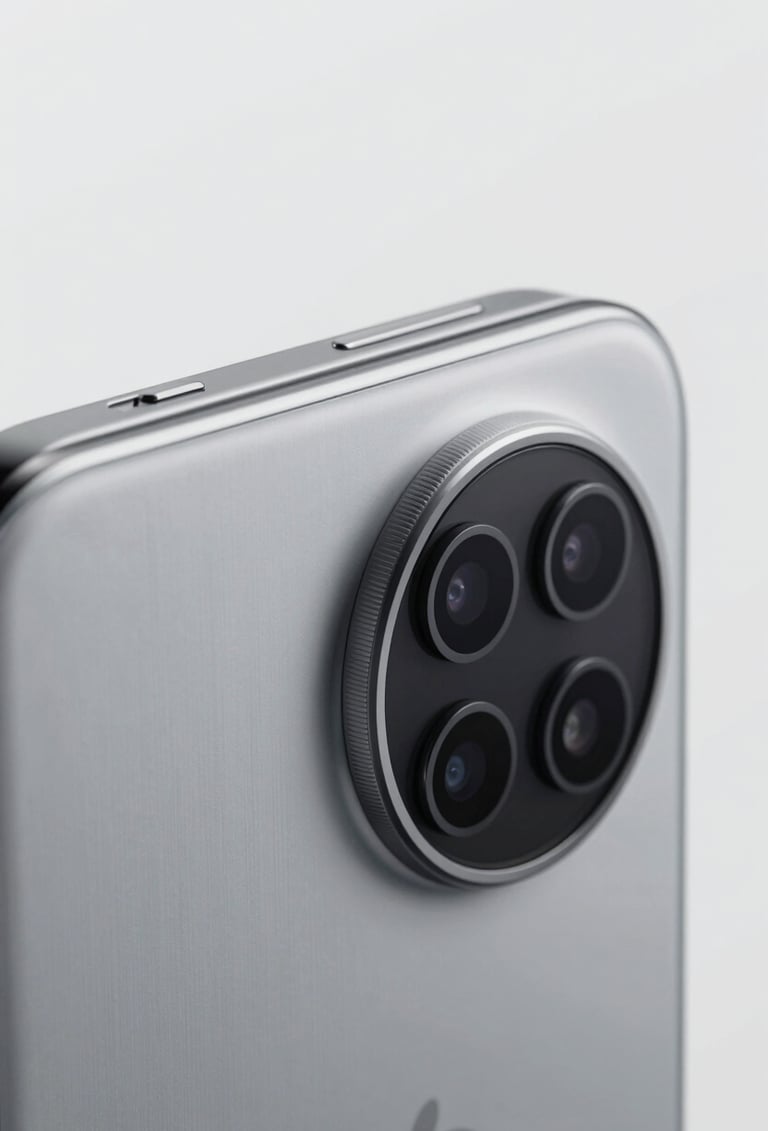 Close-up of a premium tech device detail, brushed aluminum texture, clean lines. Aesthetic of precision and luxury. Soft studio lighting on #F8F5F2 background.