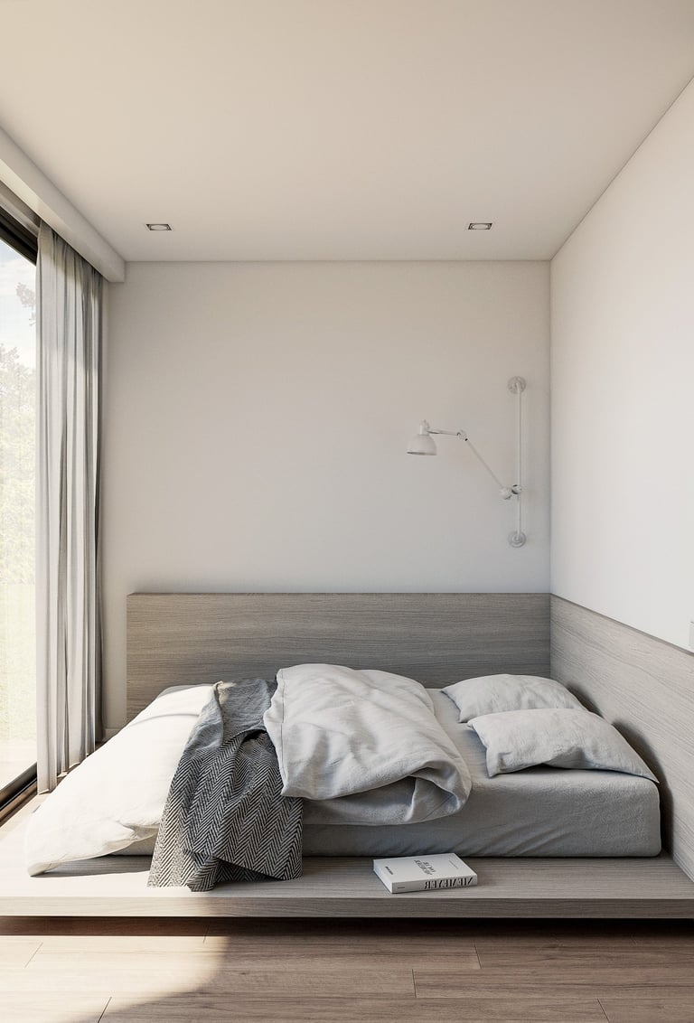 a bed with a bed and a window