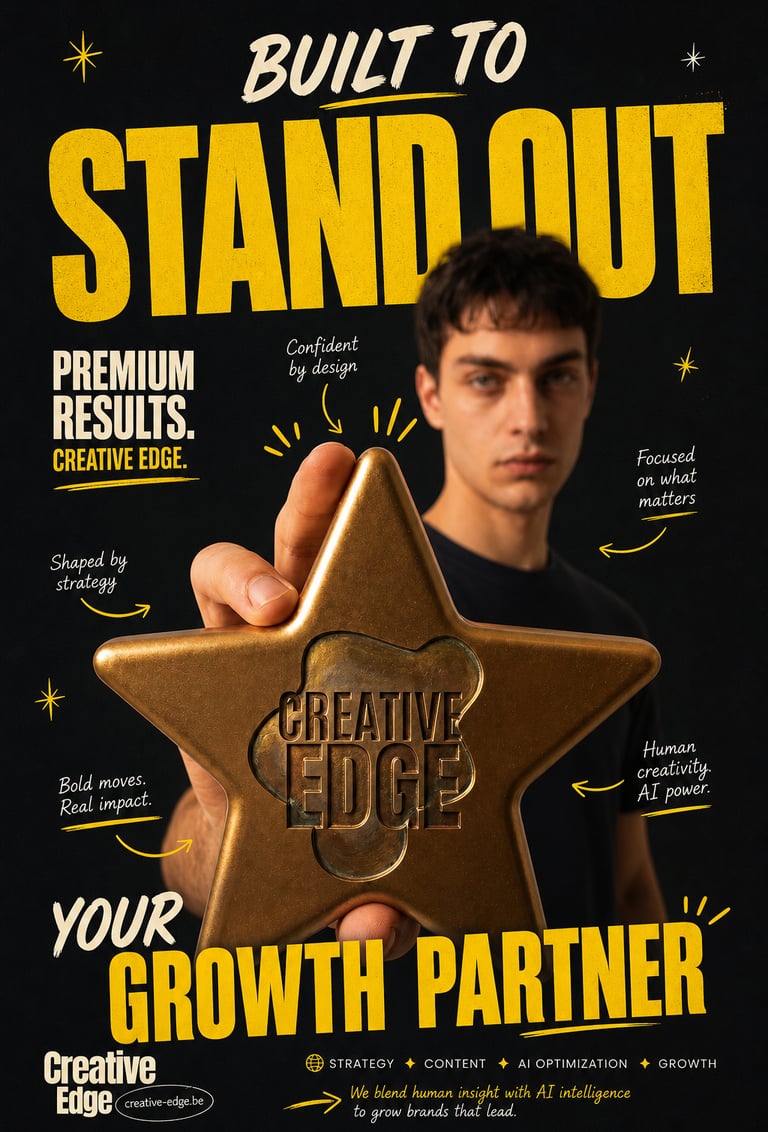 A man holding a gold star award for Creative Edge growth partner marketing services.