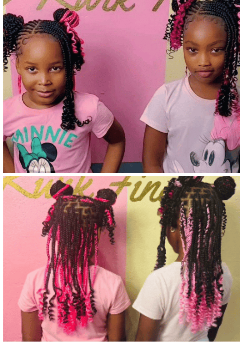 Two little girls rocking their pink and black peekaboo braids