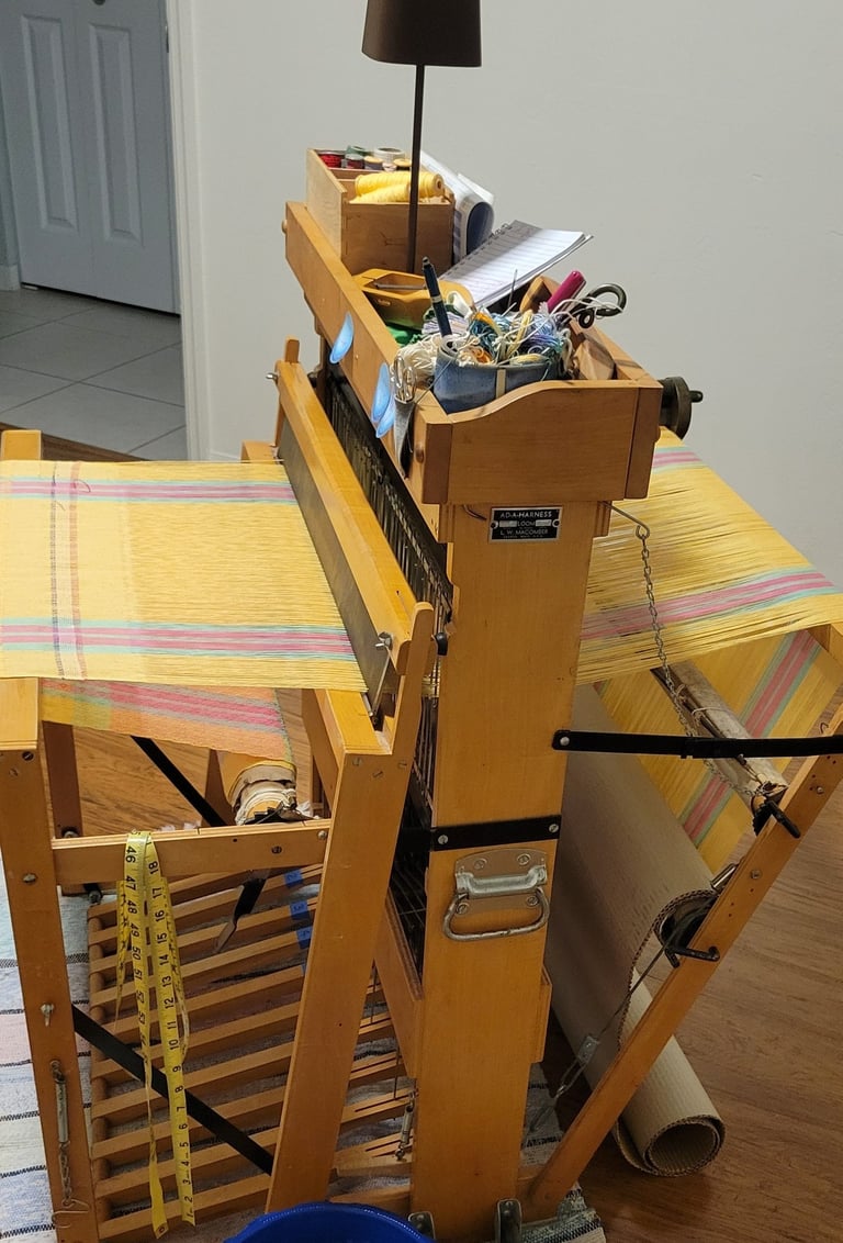 Golden yellow table runner on the loom.