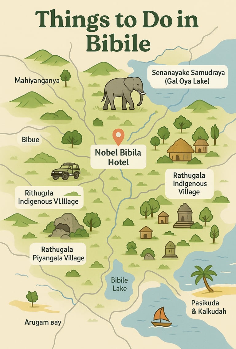 Tourist map of top attractions in Bibile near Nobel Bibila Hotel.