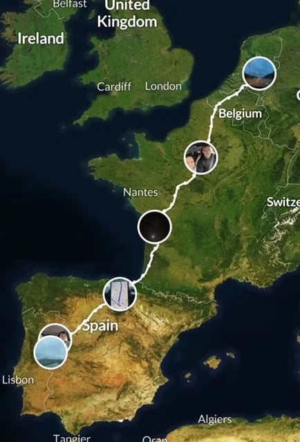 Route van Nederland naar Portugal