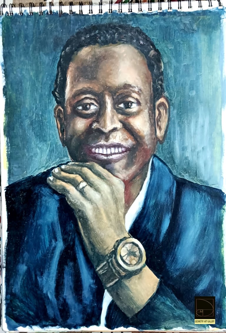 portrait art of late football player pele made with oil paints