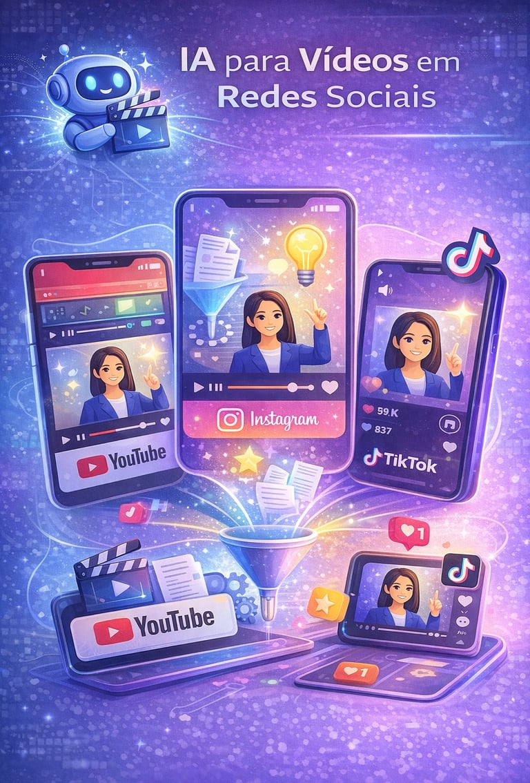 Uso de inteligência artificial para criar vídeos para redes sociais como YouTube, TikTok e Instagram