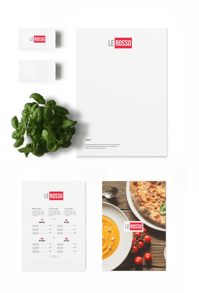Restaurant brand mockup files — packaging signage digital