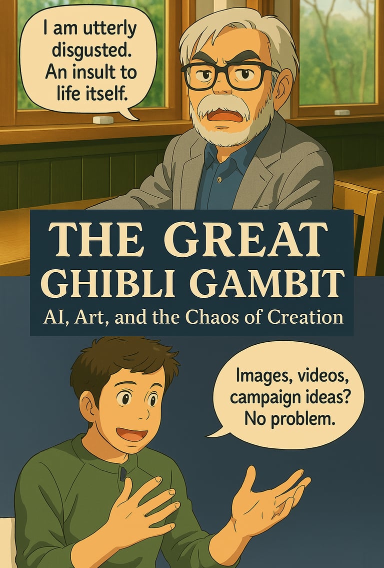 Cover graphic with title, Miyazaki quote, and young man speaking