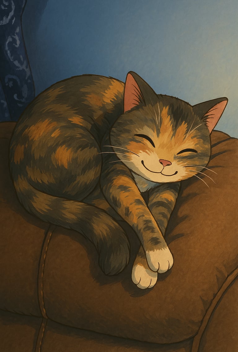 Sleeping Ghibli-style cat