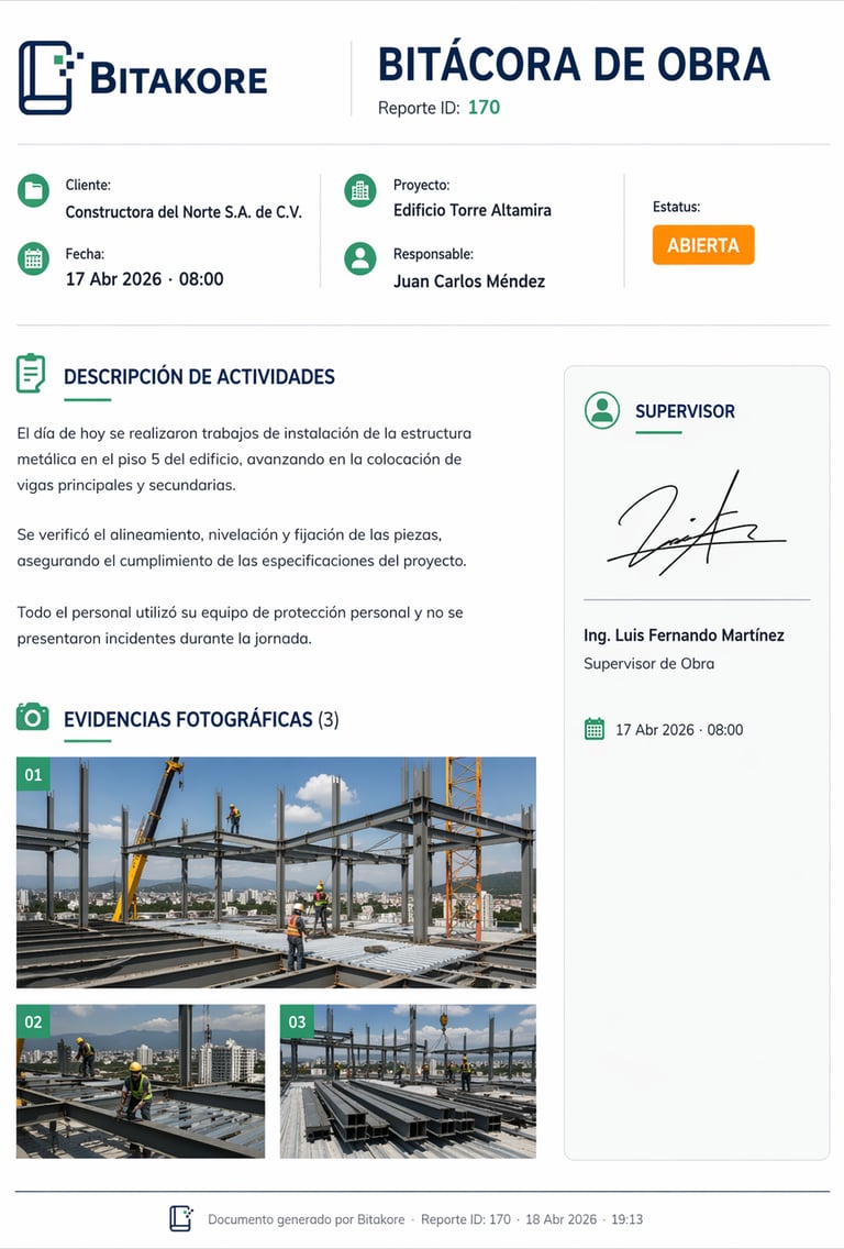 Bitácora de obra ejemplo - Bitakore