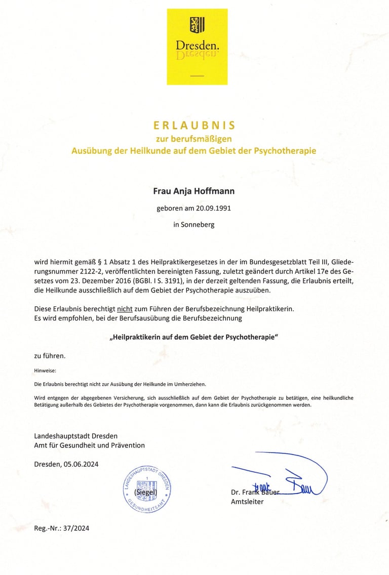 Heilpraktikererlaubnis beschränkt auf das Gebiet der Psychotherapie