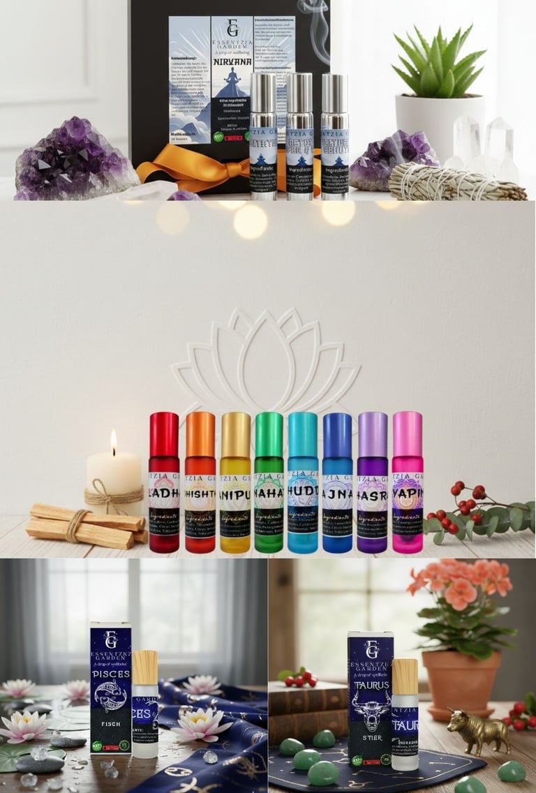 Essentzia Garden Produktlinie und Sortiment an reinen ätherischen Ölen für Aromatherapie und Wellnes