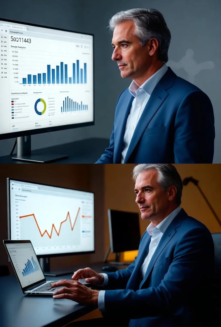 Consultor digital de ISPmax analizando paneles de métricas SEO y datos de rendimiento empresarial