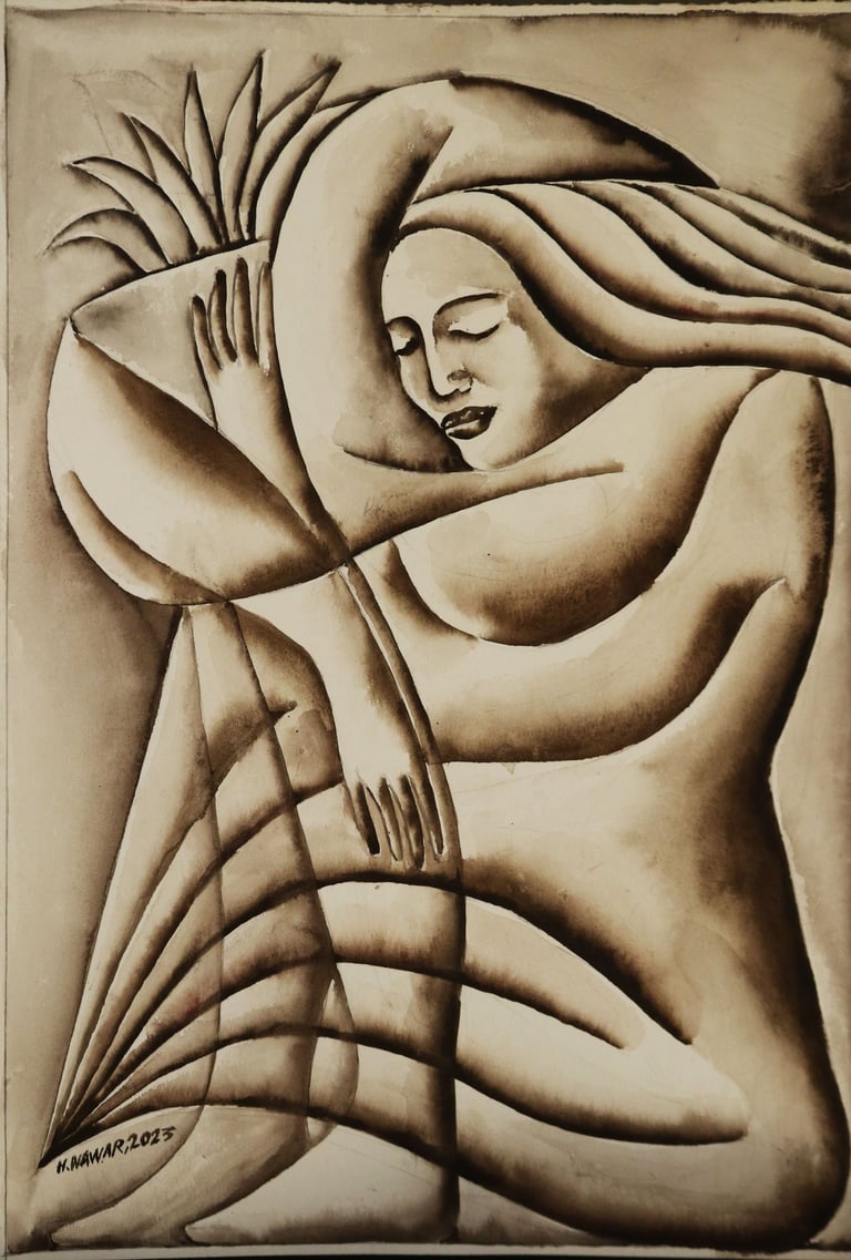 Asleep and The Dream Germination (1), Watercolour on Paper, 35 x 50 cm.