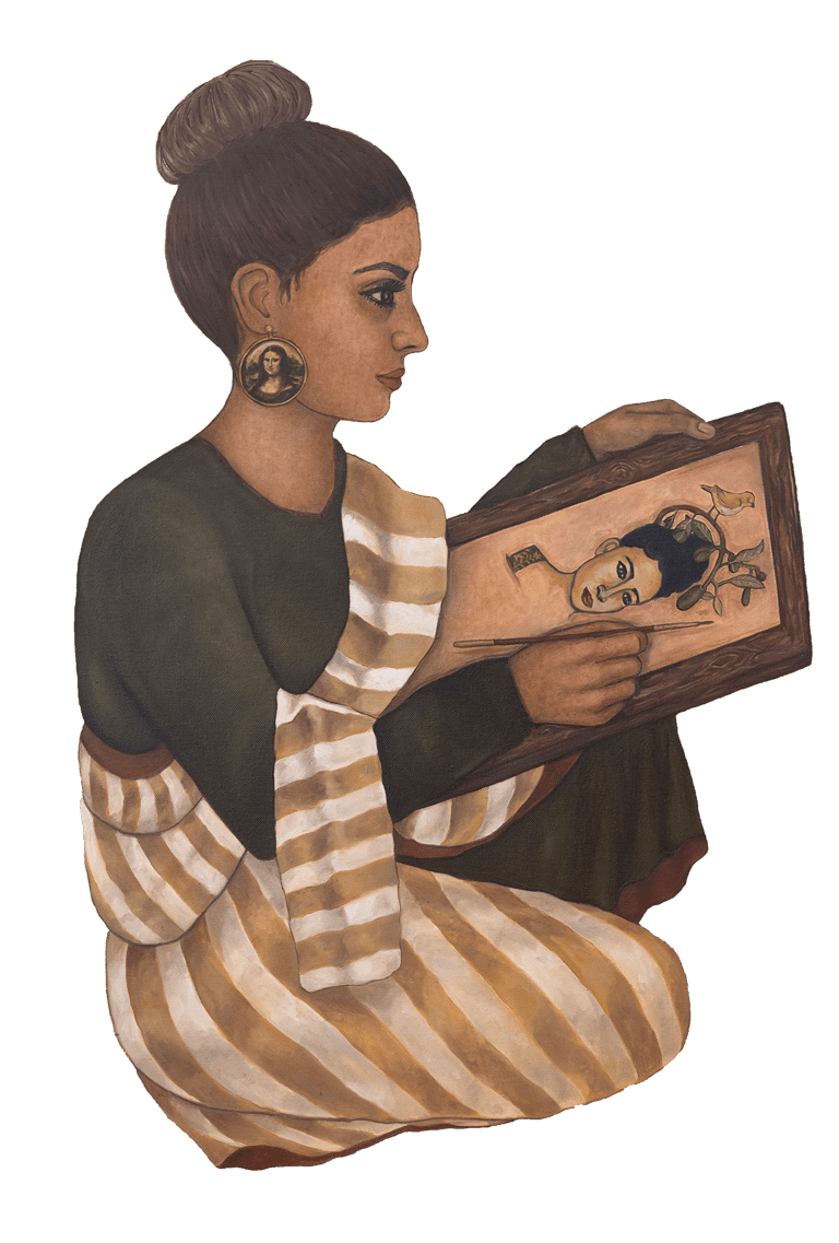 Mughul miniatures, Mona Lisa, self portrait, Olympe Ramakrishna, oil painting