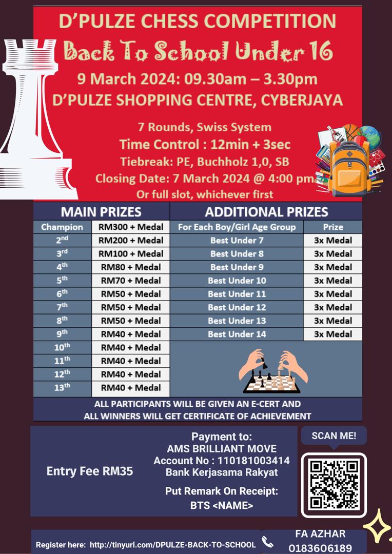 DPulze Back To School Under 16. Malaysia Chess. Catur Malaysia. D'Pulze Shopping Centre Cyberjaya