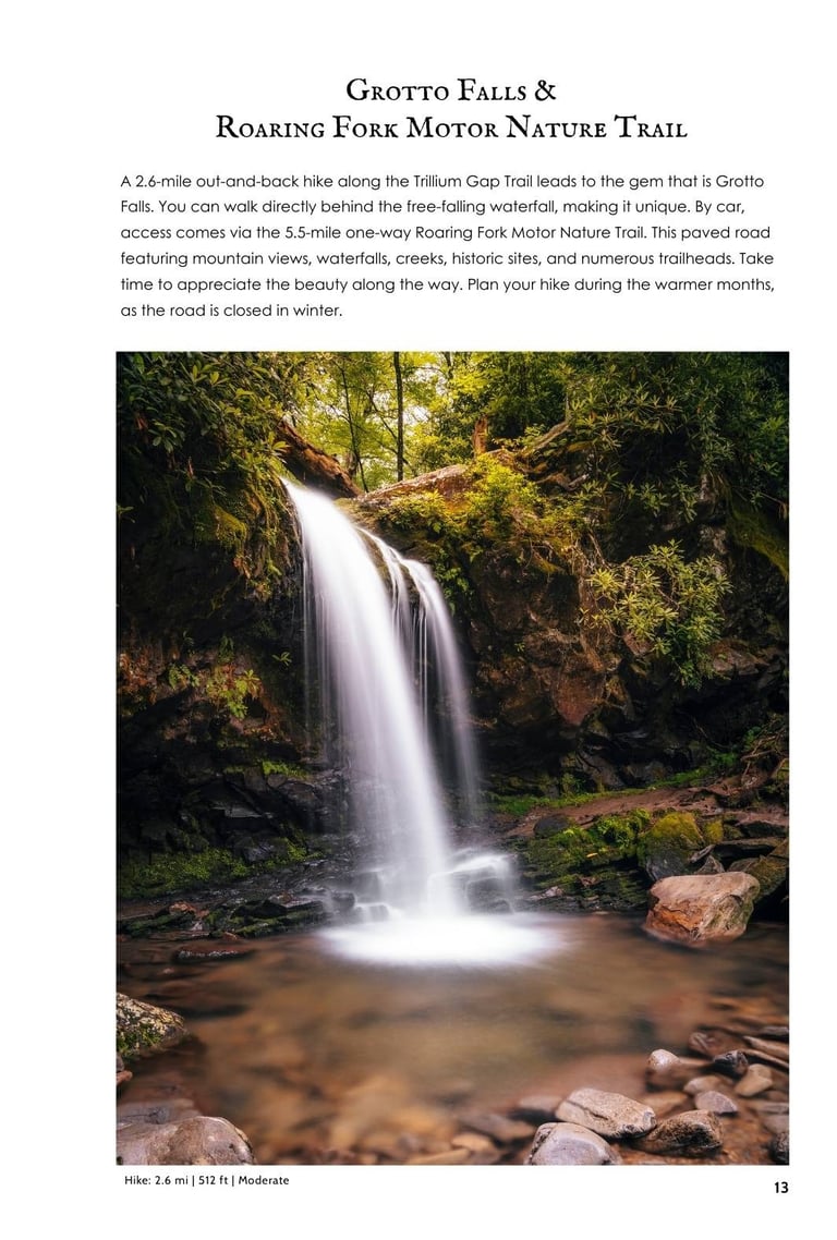 Grotto Falls waterfall in Great Smoky Mountains National Park along the Trillium Gap Trail.