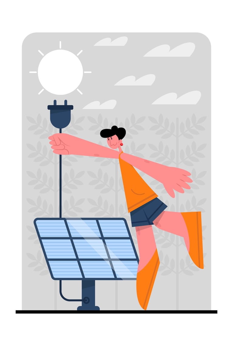 a man is standing on a solar powered lamp post