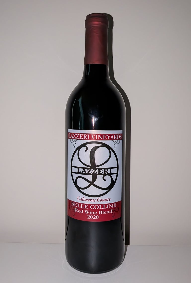 A single bottle of red wine labeled "Belle Colline"