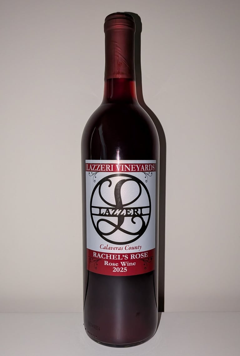 A single bottle of light red wine labeled "Rachel's Rose"