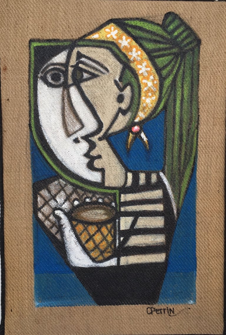 mixed media original on jute