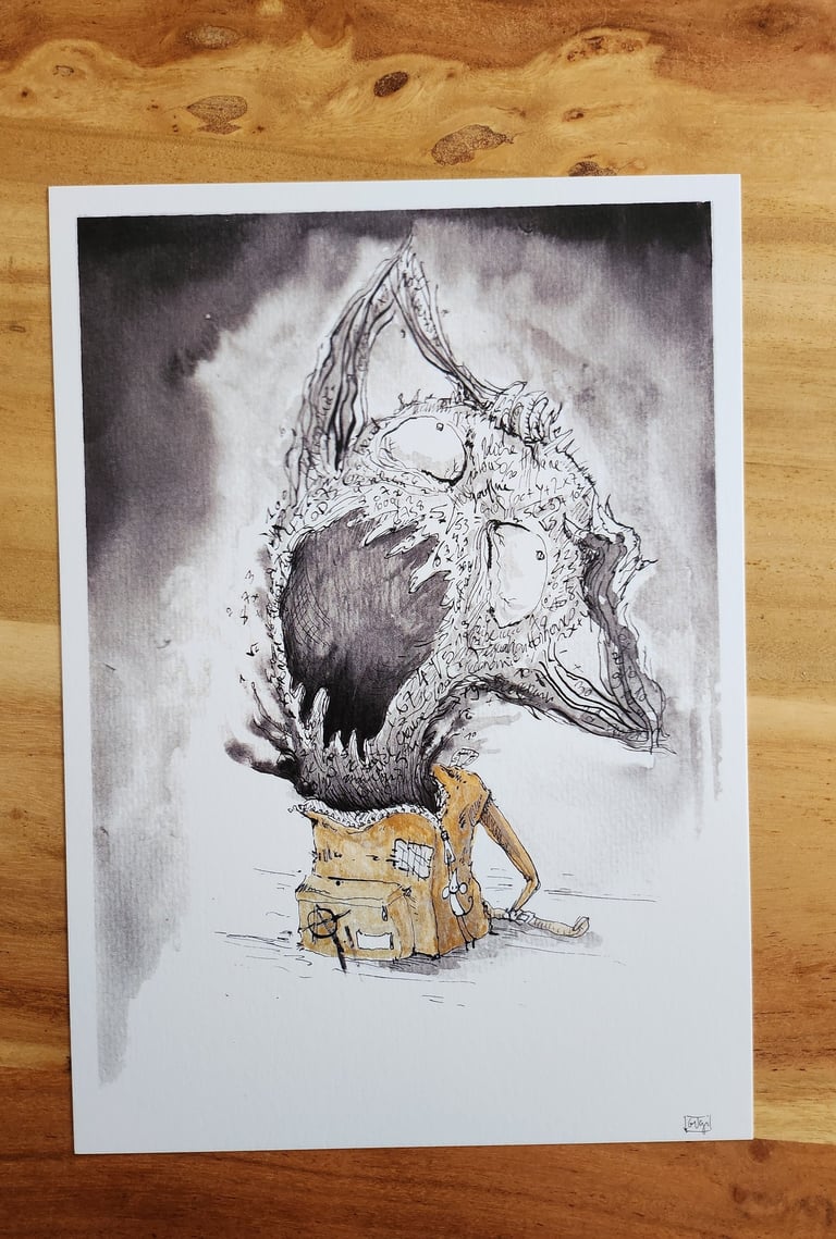 monstre sort d'un sac a dos