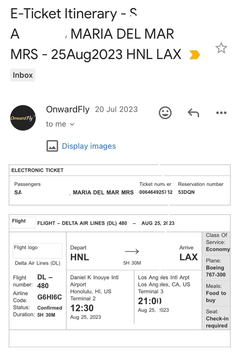 Confirmación de vuelo por email