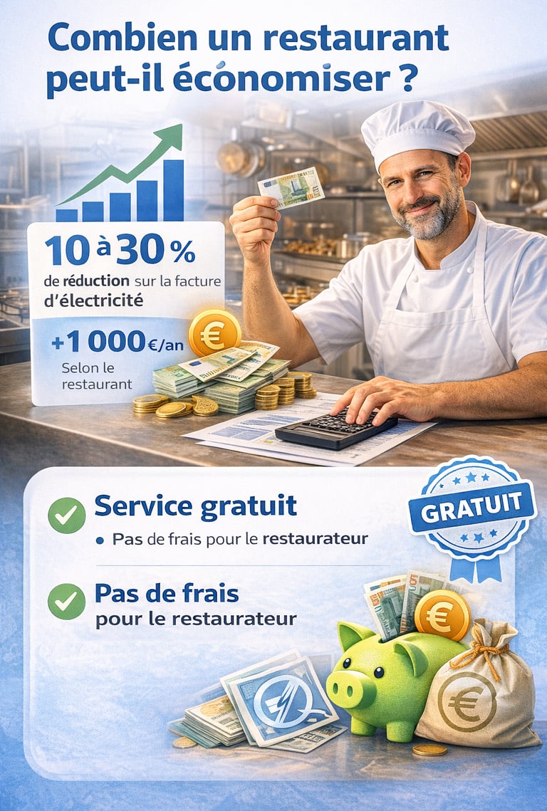 Infographie sur les économies d’électricité pour les restaurants grâce à courtage en énergie gratuit
