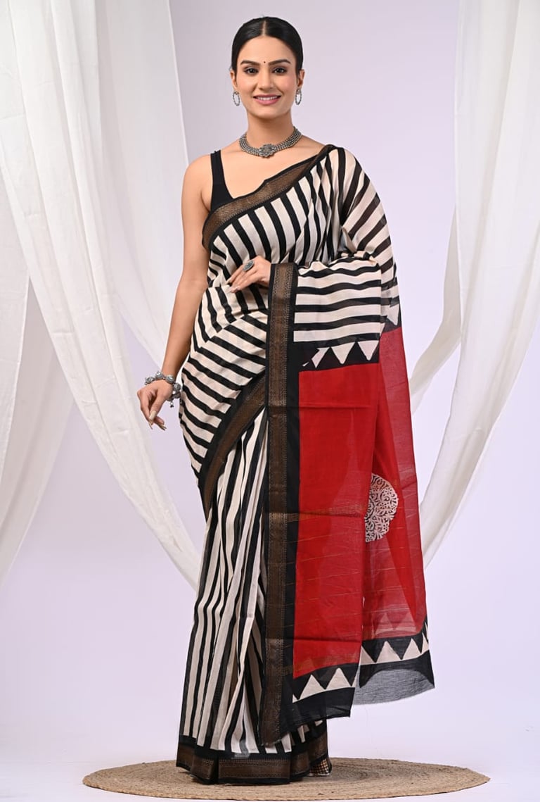 Premium Bagru print Maheshwari silk saree crafted with natural colors