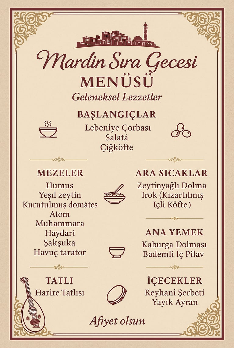 Mardin Sıra gecesi Menü