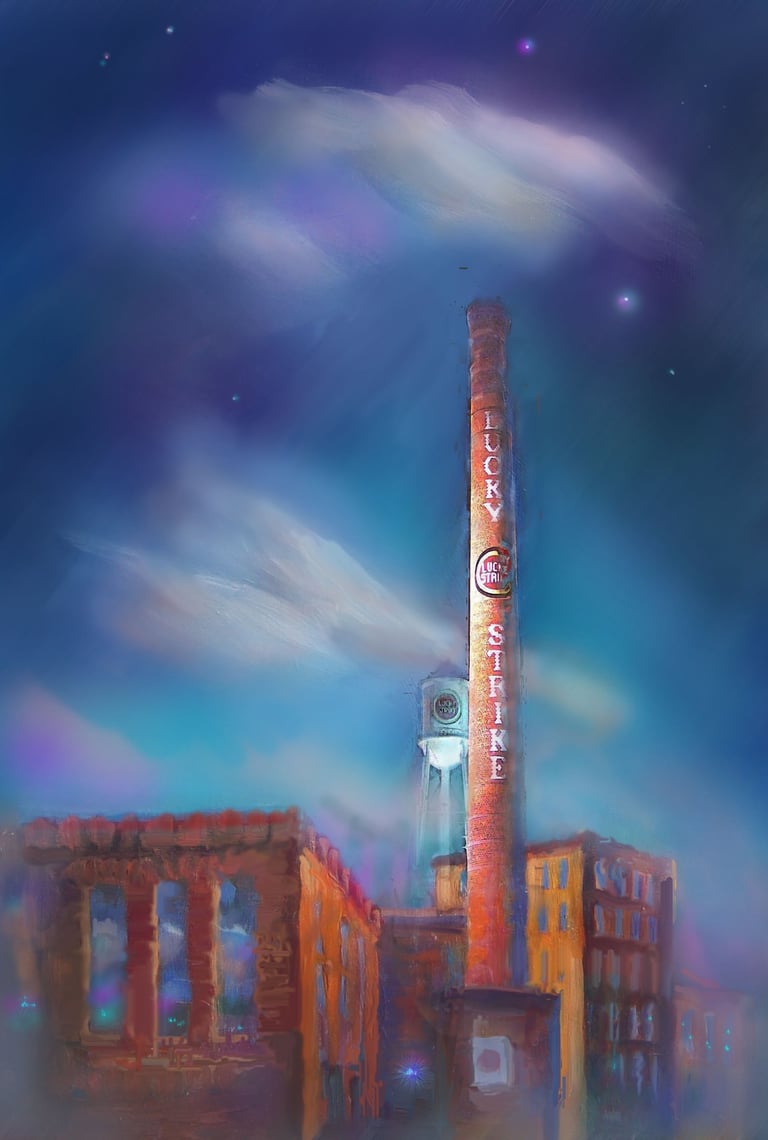 Lucky Strike NC tobacco company smoke stack