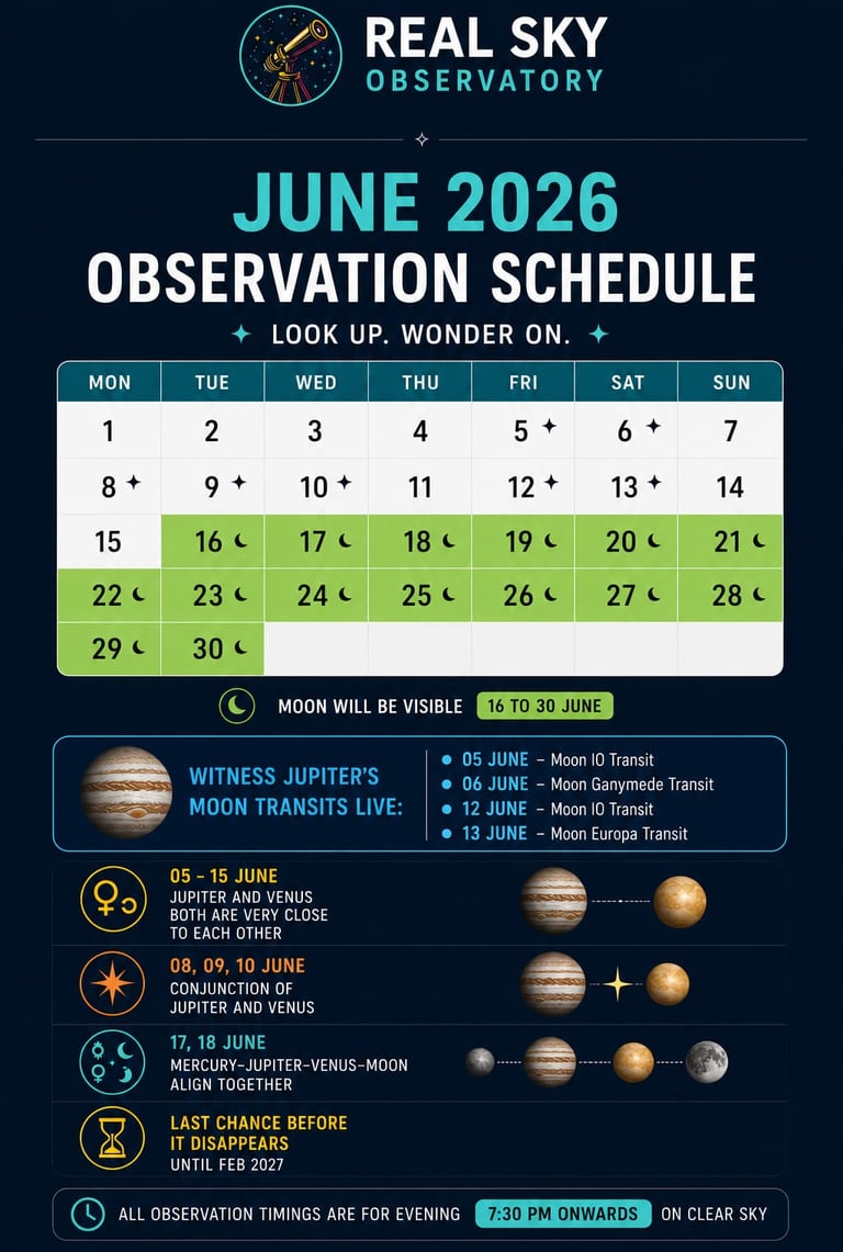Astronomy Calendar for June 2026 for Delhi NCR