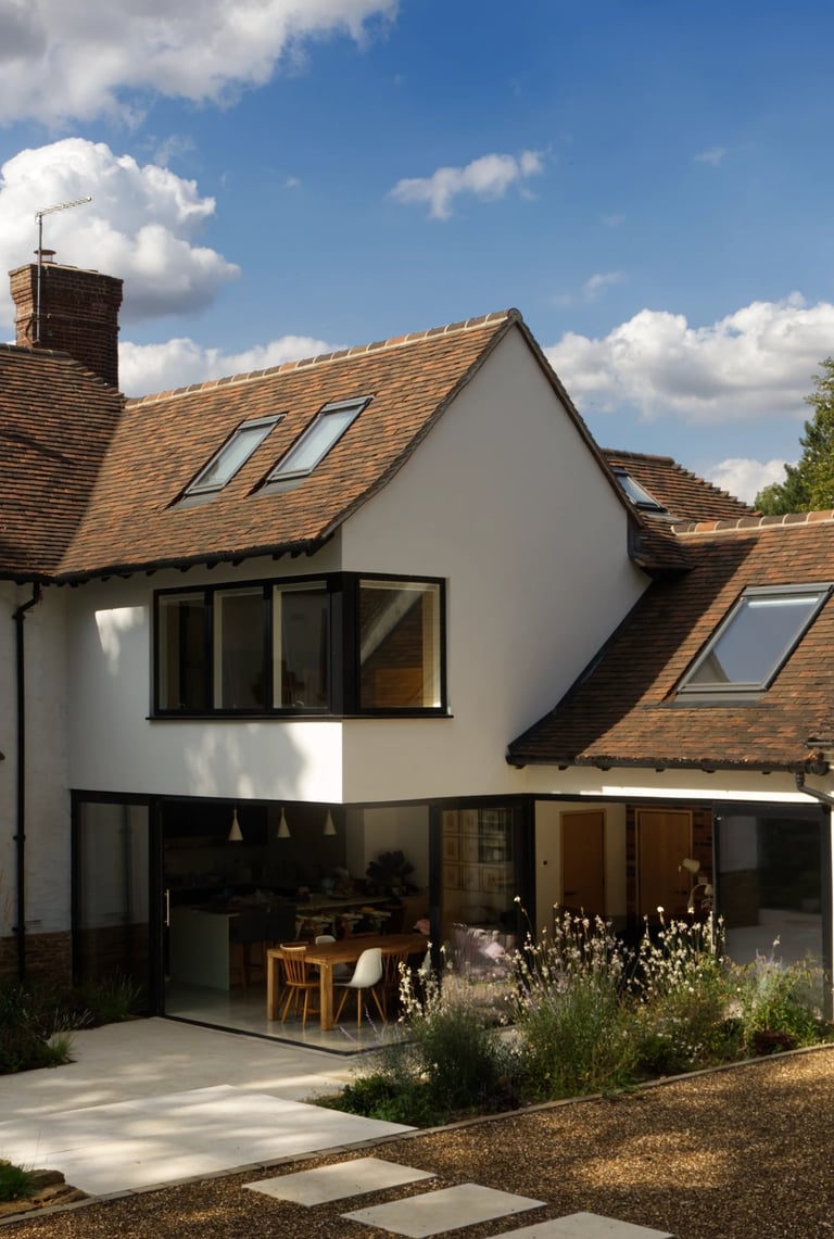 Home extension which sits well with the existing building. High quality materials and setting. 
