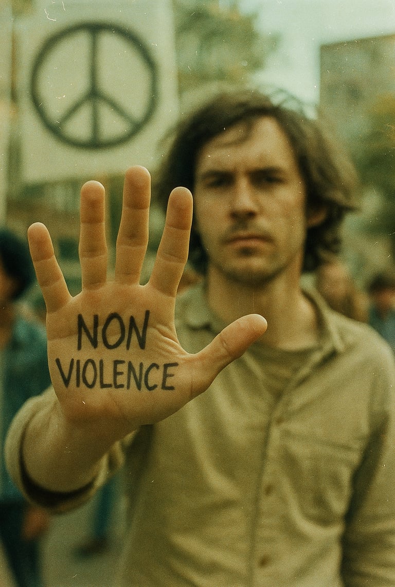 Un homme actif pour la non-violence le jour mondial de la non violence.