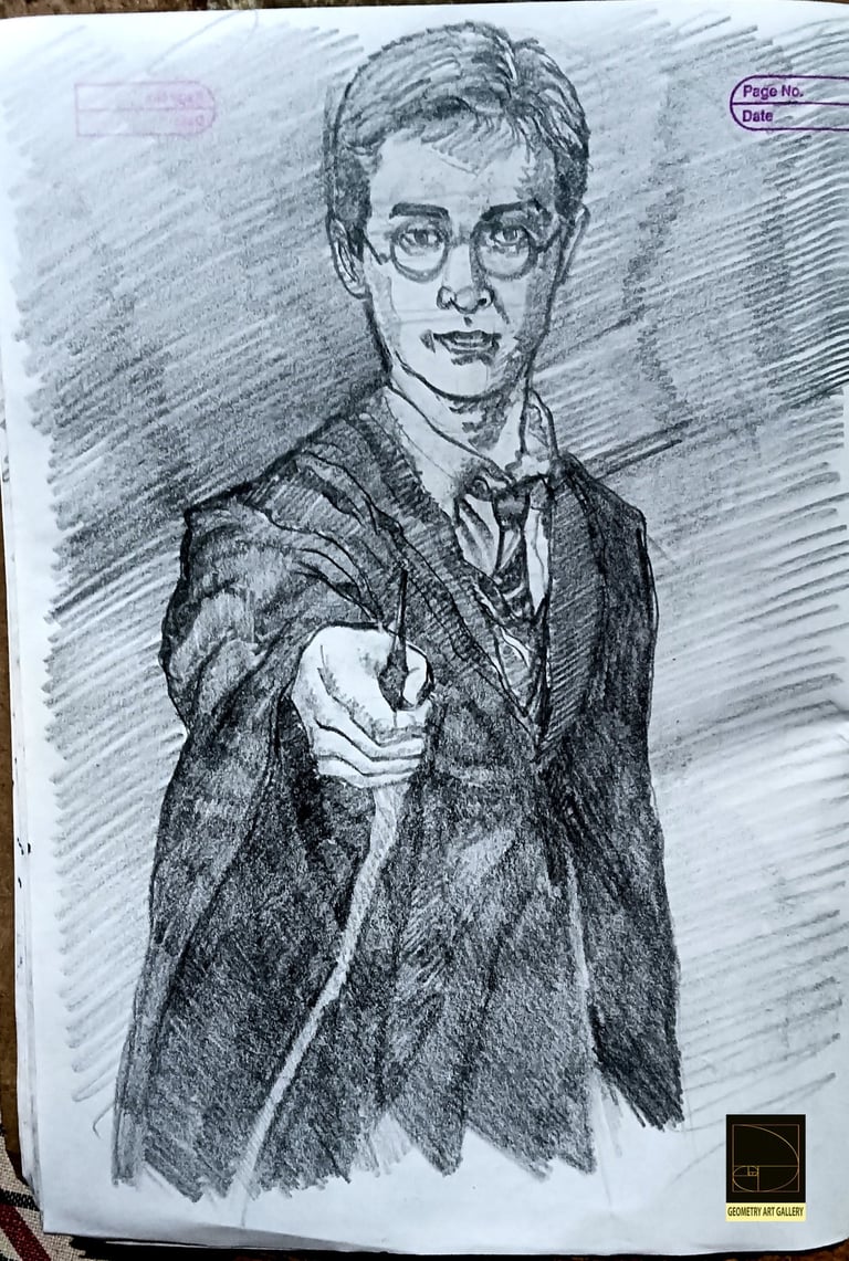 portrait painting of acto daniel radcliff as harrypotter made in pencil shading
