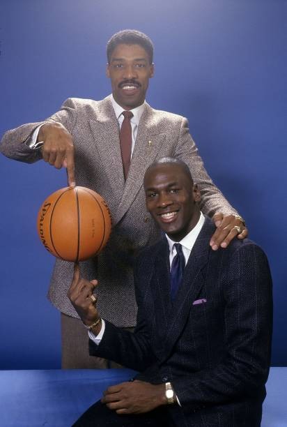 Michael Jordan and Julius Erving pose for a photo in the mid-1980s