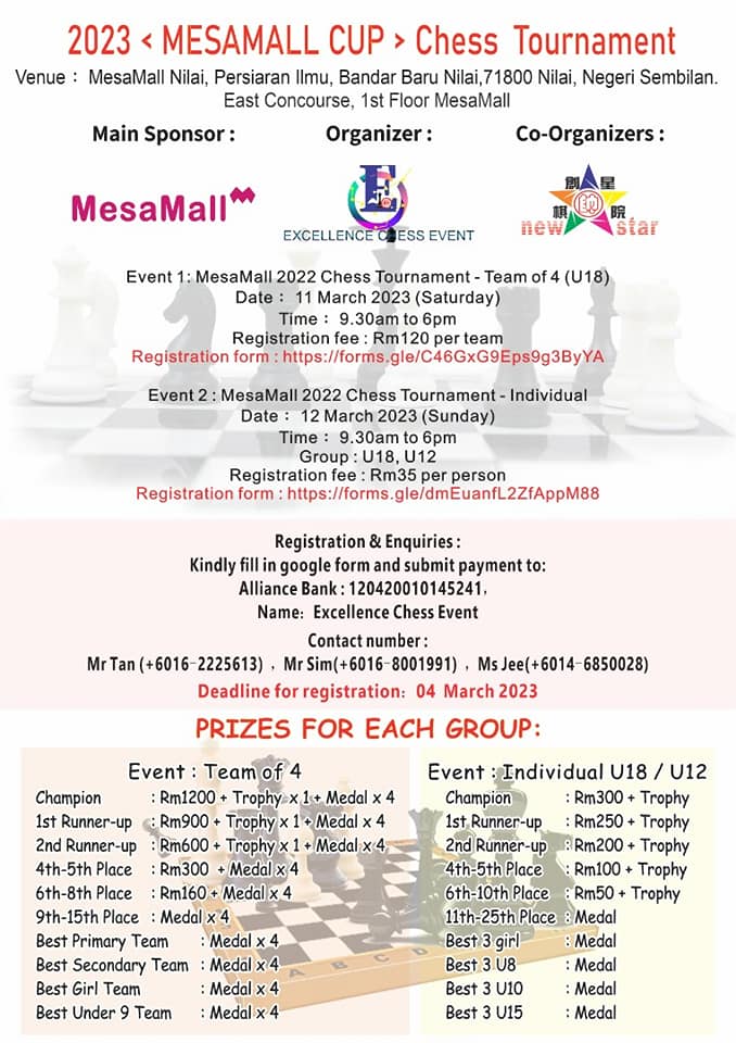 MesaMall Cup Chess Tournament, Negeri Sembilan, Malaysia. Malaysia Chess Team Event