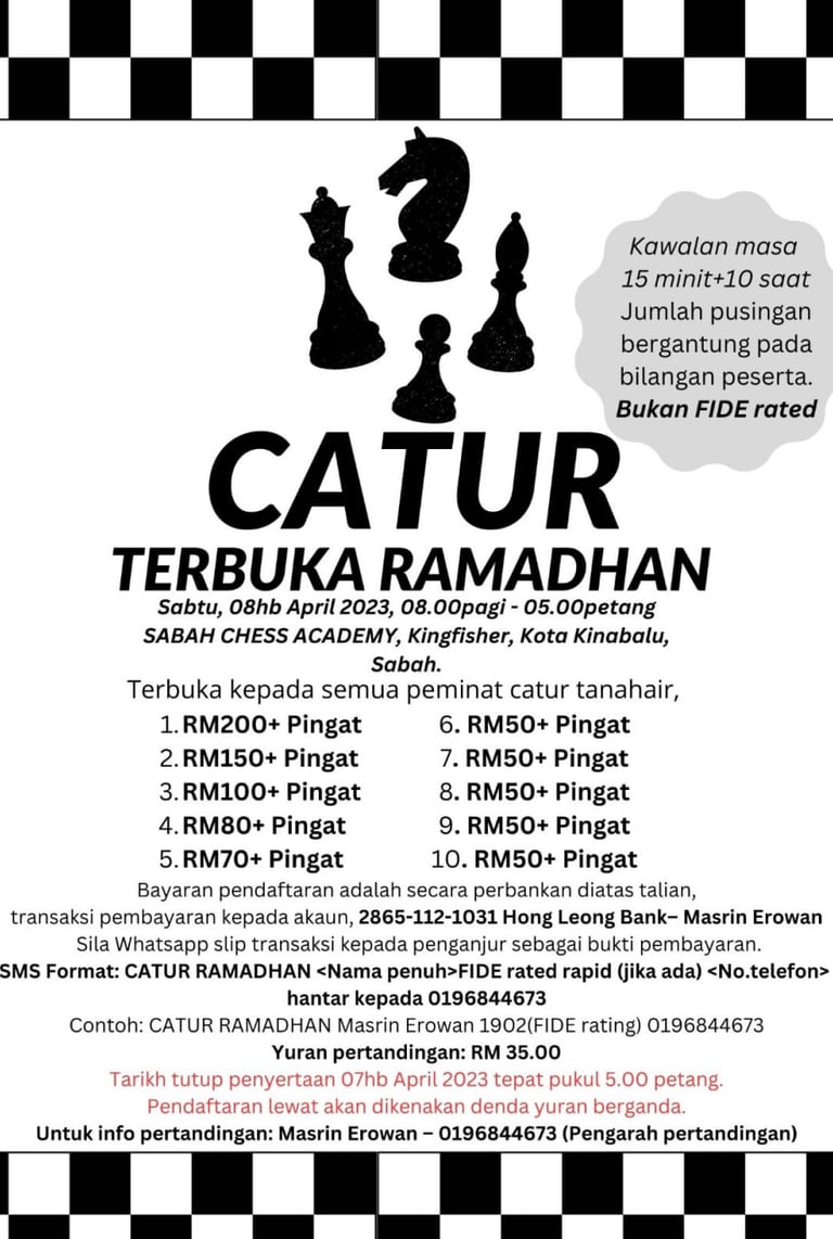 Catur Terbuka Ramadhan, Sabah Chess Academy. Catur Malaysia
